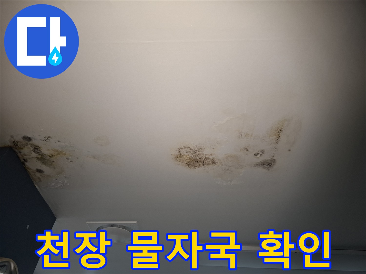 천장 텍스에 발생한 갈색 누수 흔적
