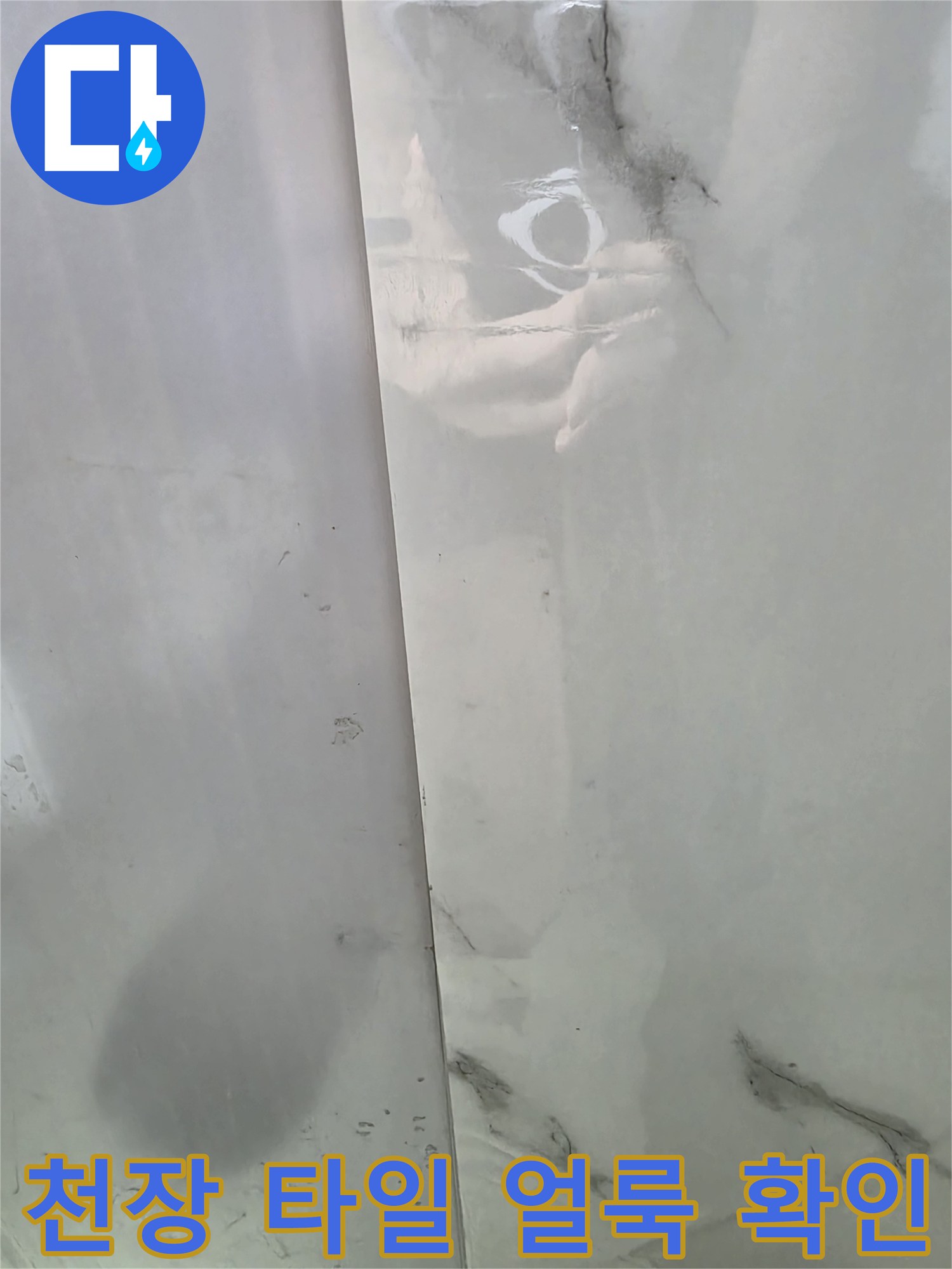 중구 남산동-물샘 흔적이 남은 화장실 천장 타일 근접 촬영