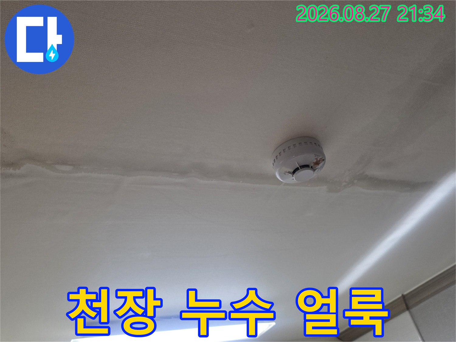 동두천 생연동 빌라-거실 천장에 발생한 누수 흔적과 변색된 부분입니다.