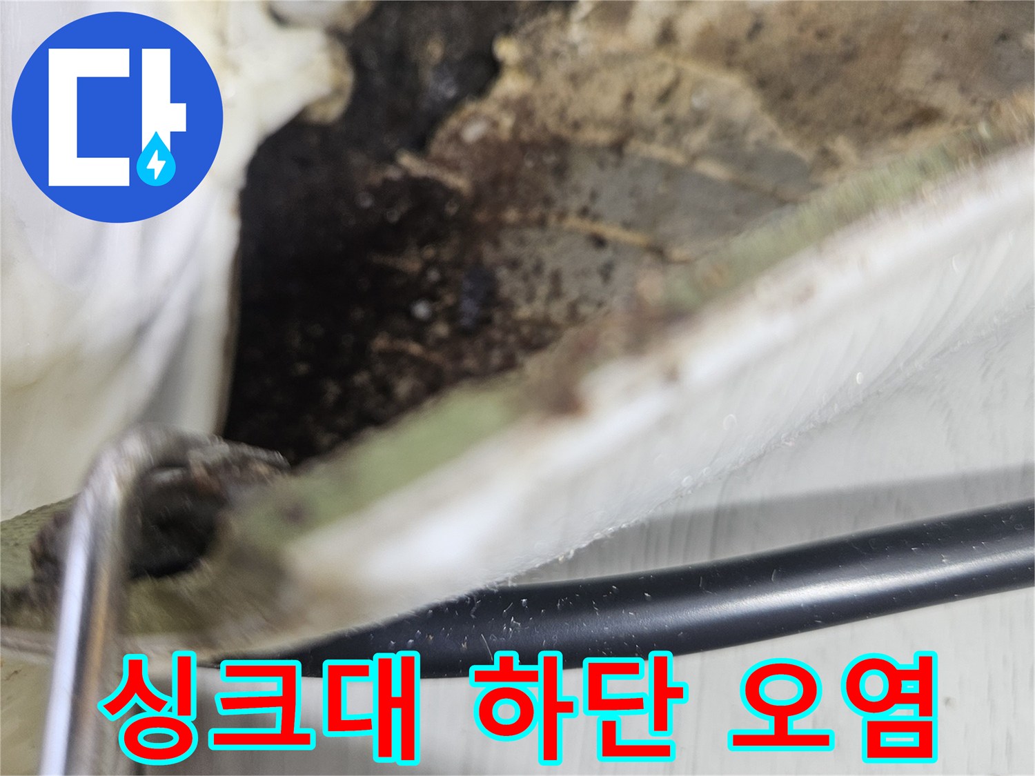습기로 인해 곰팡이가 발생한 싱크대 하부 벽면 모습