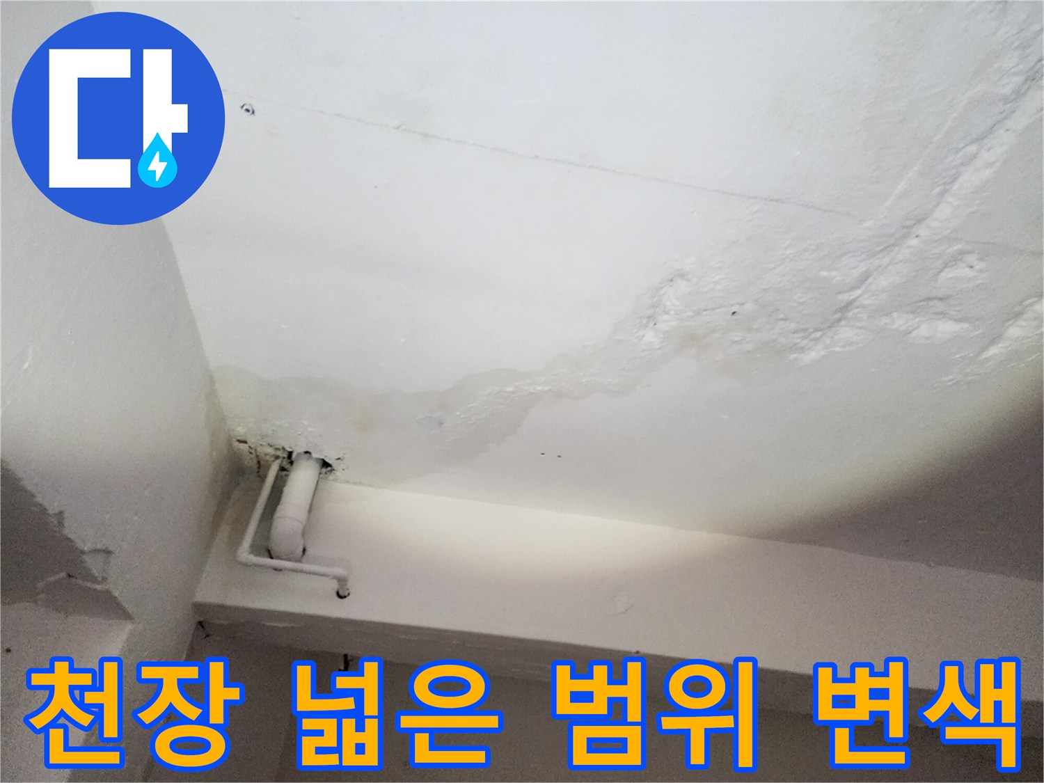 천장 도장 면에 발생한 광범위한 물자국 흔적