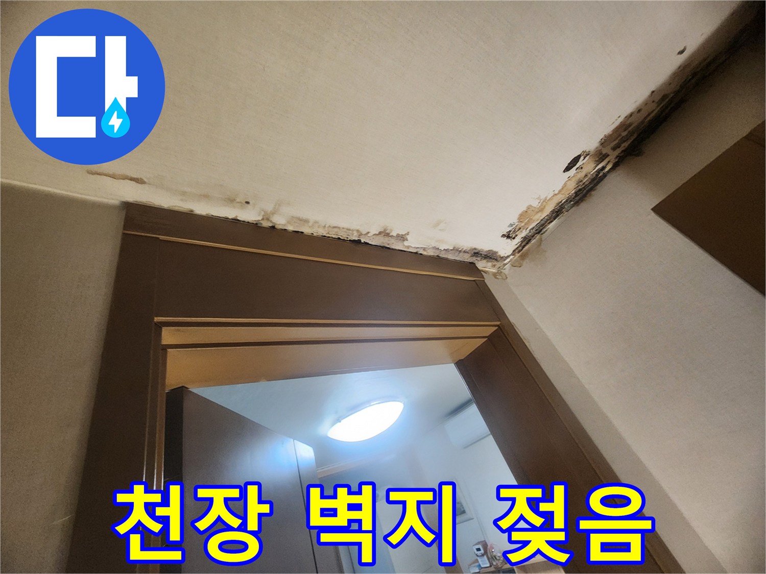 강동구 성내동-물에 젖어 변색된 천장 가장자리 모습