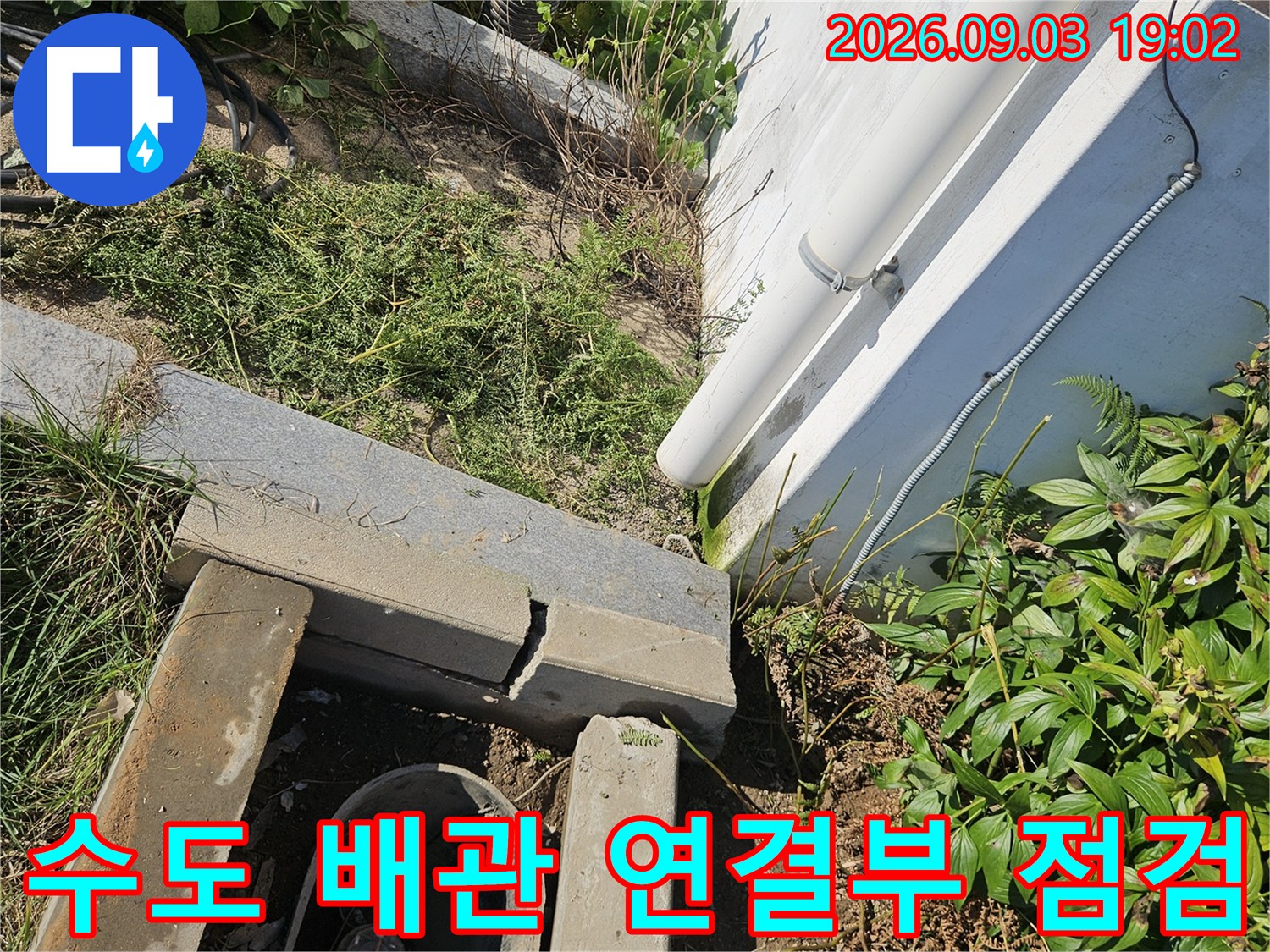용인 처인구 백ام면의 수도 계량기 인근 배관 노출 사진입니다.