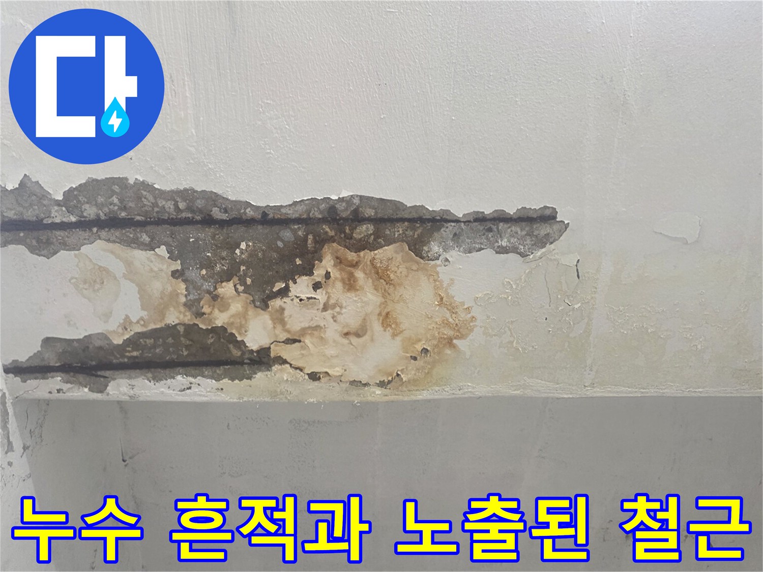 훼손된 천장-콘크리트 박리와 부식된 내부 철근