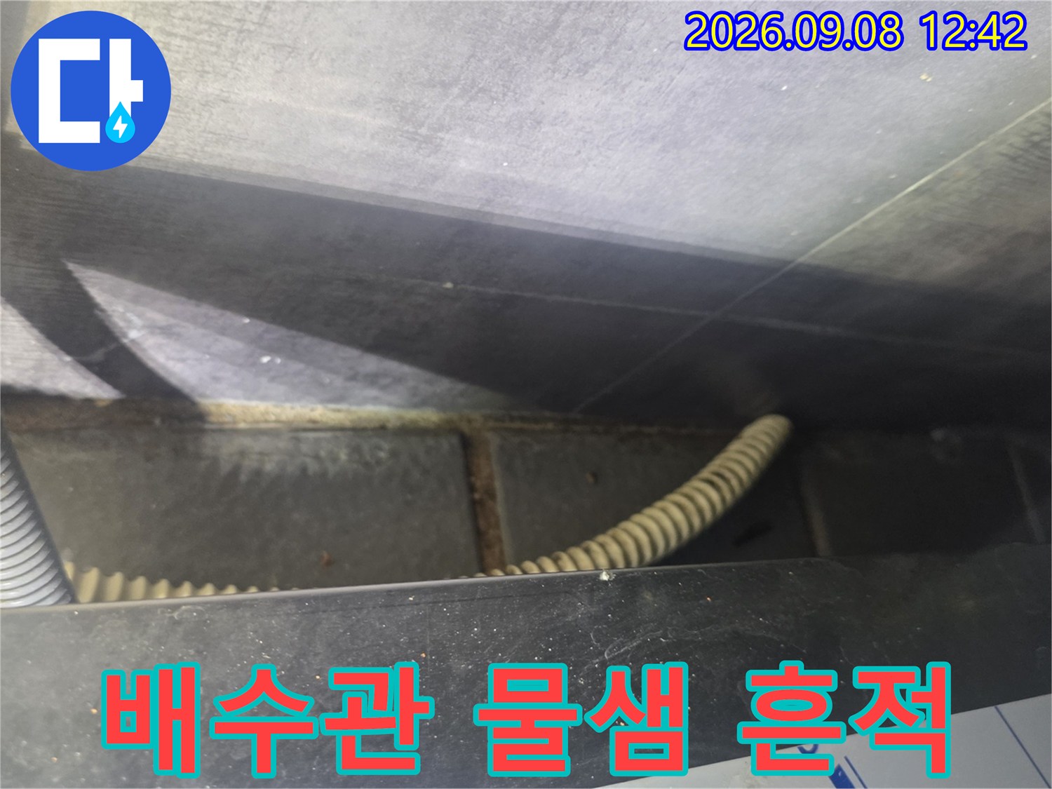 주방 배수 배관 주변의 습기와 오염 상태