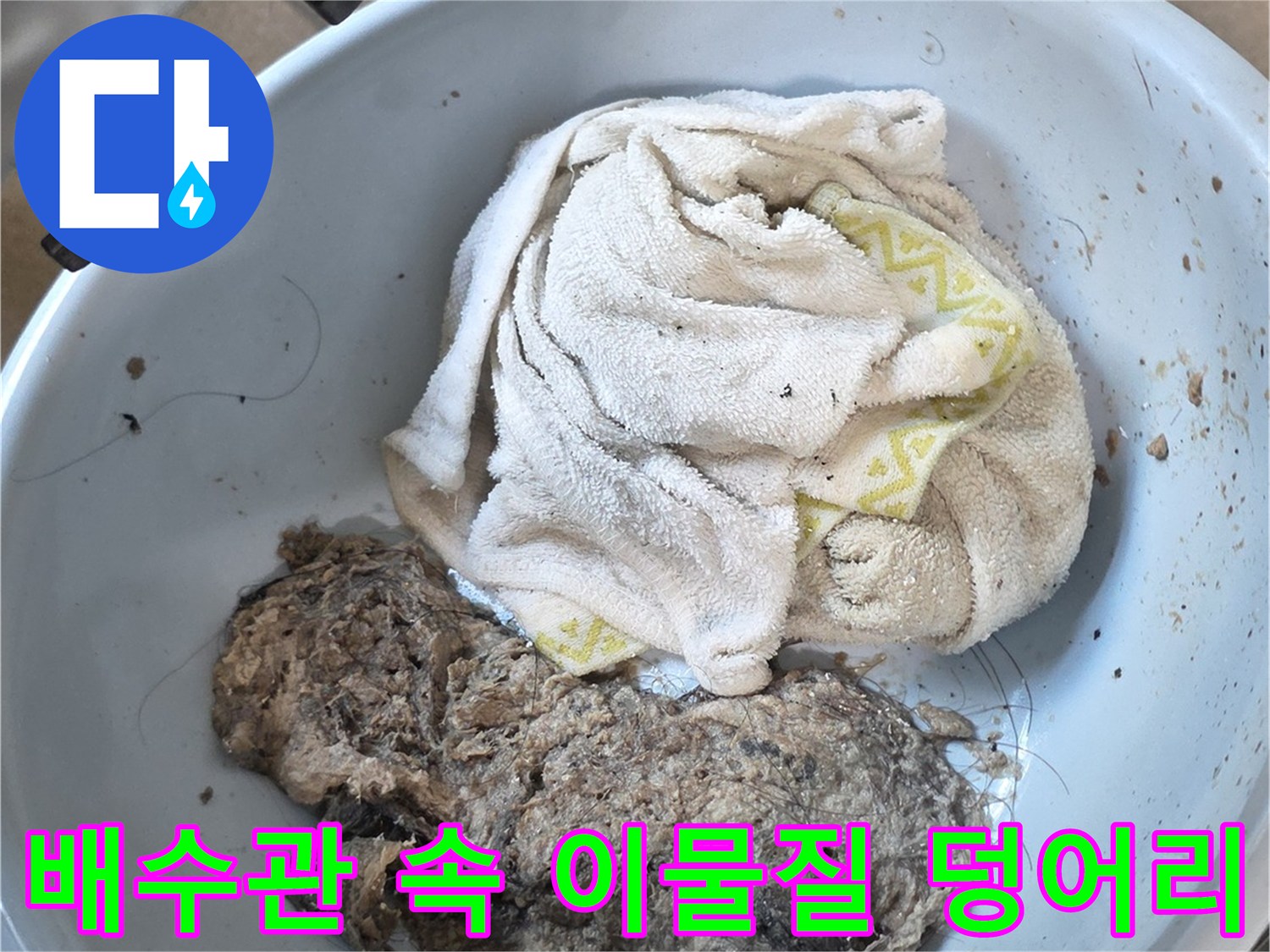 배수관에서 추출한-머리카락과 오물 덩어리