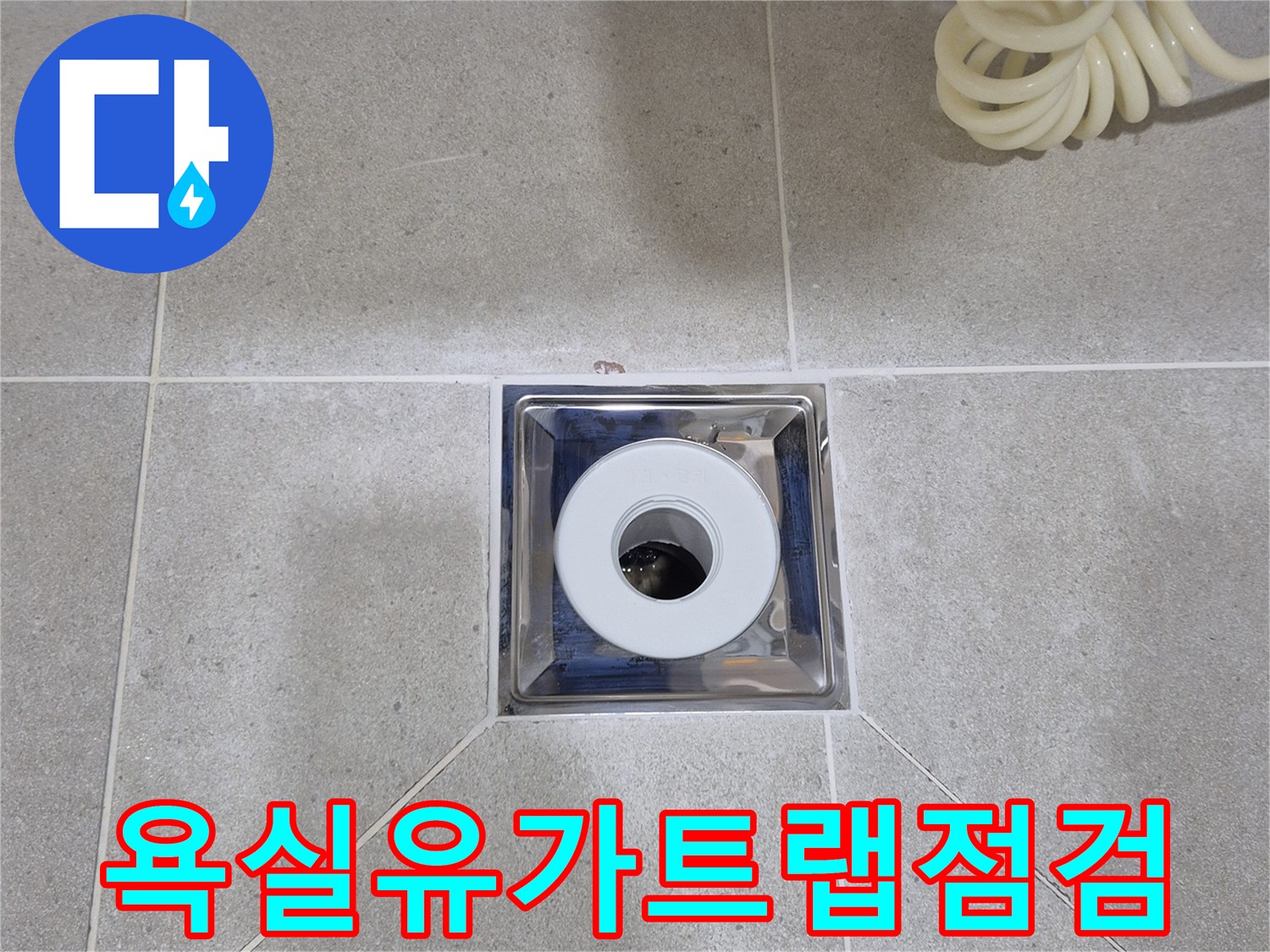안중 화장실 배수구 내부의 트랩 및 배관 입구 모습
