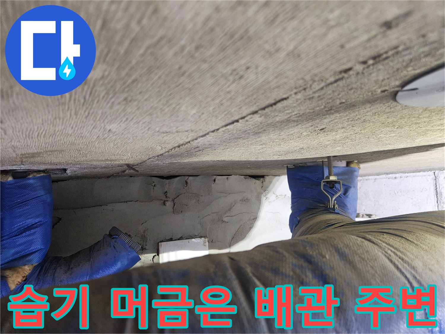 천장-배관-주변의-축축한-콘크리트-오염-부위